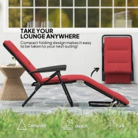 Outsunny Foldable Lounge Chair, Reclining Patio Sun Lounger with 6-Position Adjustable Back, Wine Red(m-6)