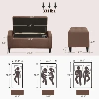 HOMCOM 36" Ottoman with Storage, Storage Ottoman Bench with Lift Top and Rubberwood Legs, Linen Upholstered Entryway Bench with Seating for Living Room, Bedroom, Holds up to 330 lb, Dark Brown(m-3)