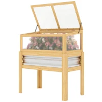 Outsunny Raised Garden Bed with Mini Greenhouse, Elevated Planter Box with Legs and Bed Liner for Flowers, Vegetables(m-1)