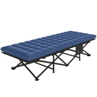 Outsunny Camping Cot with Soft Pad, 32" Extra Wide Folding Cots with Non-Slip Feet and Carry Bag, Blue(m-2)