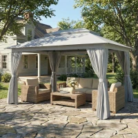 Outsunny 10' x 13' Patio Gazebo, UPF50+ Double Roof Outdoor Gazebo Canopy with Netting and Curtains, Steel Frame, Dark Grey(m-8)