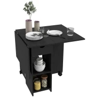 HOMCOM Folding Dining Table with Storage, Drop Leaf Kitchen Table with Drawer and Shelves for Small Spaces, Black(m-2)