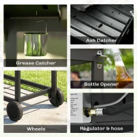 Outsunny Dual Fuel BBQ Grill, Charcoal and 2+1 Gas Burner Barbecue Grill with Wheels, Warming Rack, Black(m-9)