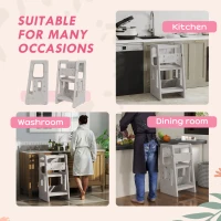 Qaba Toddler Tower with Adjustable Height, Toddler Kitchen Stool Helper with Anti-slip Mat, Step Stool for Kitchen, Bathroom, Gray(m-6)