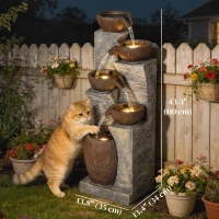 Outsunny Outdoor Cascading Rock Water Fountain, 5-Tier Waterfall Feature with LED Lights, Adjustable Flow, Grey and Rustic Brown(m-3)