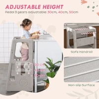 Qaba Toddler Tower with Adjustable Height, Toddler Kitchen Stool Helper with Anti-slip Mat, Step Stool for Kitchen, Bathroom, Gray(m-4)