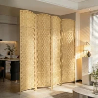 HOMCOM Folding Room Divider Screen 4 Panel 6' Tall Privacy Screen Freestanding Wood Partition for Home Office, Nature Wood(m-9)