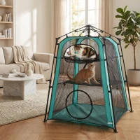PawHut Cat Tent, 3-Tier Portable Pet Tent for Indoor Outdoor, Cat House with Multi-Door, Carry Bag, Breathable Mesh(m-1)