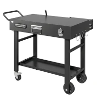 Outsunny Outdoor Grill Cart, Folding Grill Table with Magnetic Knife Holder, Hooks, Spice Rack, Paper Rack, Black(m-2)