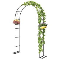 Outsunny 8 ft Steel Garden Arch, Garden Arbor Trellis with Large Base for Climbing Plants, Wedding Arch Stand, Black