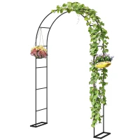 Outsunny 8 ft Steel Garden Arch, Garden Arbor Trellis with Large Base for Climbing Plants, Wedding Arch Stand, Black(m-1)