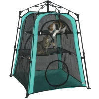 PawHut Cat Tent, 3-Tier Portable Pet Tent for Indoor Outdoor, Cat House with Multi-Door, Carry Bag, Breathable Mesh(m-11)