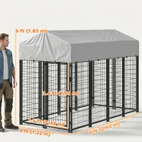 PawHut Outdoor Dog Kennel with Roof, 8' x 4' x 6' Heavy Duty Welded Wire Dog Playpen Enclosure with Escape-proof Lock(m-3)