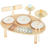 Qaba Toddler Drum Set, 4-in-1 Musical Instruments for Kids 2+, Gifts for Girls Boys Birthday, Natural Wood(m-2)