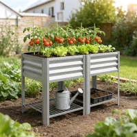 Outsunny Raised Garden Bed with Legs Storage Shelf Elevated Planter Box 31.5" for Flowers Vegetables Silver(m-8)