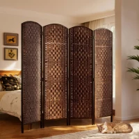 HOMCOM Room Divider 4 Panel, 6FT Tall Folding Privacy Screen, Freestanding Hand-Woven Partition for Room Separation with 360° Hinges, Paper Rope Diamond Weave, Brown(m-8)