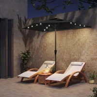 Outsunny Half Outdoor Patio Umbrella with Solar LED Lights Half Umbrella with Crank 105.1" x 53.5" Black(m-1)