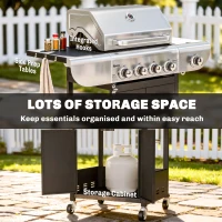 Outsunny 4 Burner Propane Gas Grill with Side Burner, 53,000 BTU BBQ Grill with Cast Iron Grates, Wheels, Warming Rack, Cabinet(m-7)
