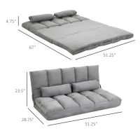 HOMCOM Convertible Floor Sofa Chair, Folding Couch Bed, Guest Chaise Lounge with 2 Pillows, Adjustable Backrest and Headrest, 51.25" L, Light Gray(m-3)