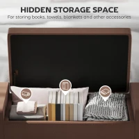 HOMCOM 36" Ottoman with Storage, Storage Ottoman Bench with Lift Top and Rubberwood Legs, Linen Upholstered Entryway Bench with Seating for Living Room, Bedroom, Holds up to 330 lb, Dark Brown(m-4)