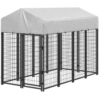 PawHut Outdoor Dog Kennel with Roof, 8' x 4' x 6' Heavy Duty Welded Wire Dog Playpen Enclosure with Escape-proof Lock(m-2)