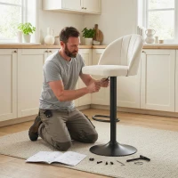 HOMCOM Bar Stools Set of 2, Swivel Counter Height Barstools with Footrest, Cream White(m-10)