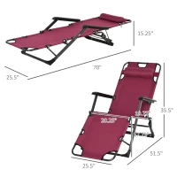 Outsunny Folding Chaise Lounge Chair for Outside, 2-in-1 Tanning Chair with Pillow & Pocket, Adjustable Pool Chair for Beach, Patio, Lawn, Deck, Red(m-3)