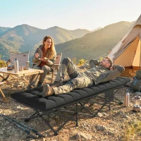 Outsunny Camping Cot with Soft Pad, 32" Extra Wide Folding Cots with Non-Slip Feet and Carry Bag, Black(m-1)