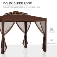 Outsunny 10' x 10' Outdoor Canopy Tent Party Tent with Mesh Netting and Double Tier Roof for Backyard, Garden, Patio, Brown(m-4)