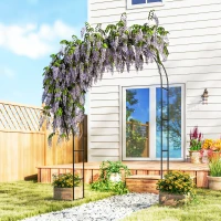 Outsunny 8 ft Steel Garden Arch, Garden Arbor Trellis with Large Base for Climbing Plants, Wedding Arch Stand, Black(m-2)