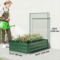 Outsunny Galvanized Raised Garden Bed with Trellis for Climbing Plants, Outdoor Planter Box with Open Bottom, Green(m-3)