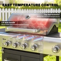 Outsunny 4 Burner Propane Gas Grill with Side Burner, 53,000 BTU BBQ Grill with Cast Iron Grates, Wheels, Warming Rack, Cabinet(m-6)