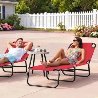 Outsunny Outdoor Folding Lounge Chair, Steel Tanning Chair with Reclining Back, Breathable Mesh for Beach, Yard, Patio, Red(m-8)
