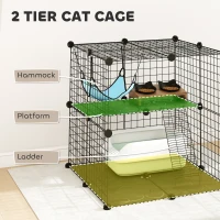 PawHut 2 Tier Cat Cage Crate, DIY Pet Playpen with 2 Doors, Ladder, Hammock, Perch, Indoor Playpen for Kittens, Black(m-5)