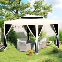 Outsunny 10' x 10' Outdoor Canopy Tent Party Tent with Mesh Netting and Double Tier Roof for Backyard, Garden, Patio, Cream White(m-10)