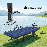 Outsunny Camping Cot with Soft Pad, 32" Extra Wide Folding Cots with Non-Slip Feet and Carry Bag, Blue(m-3)