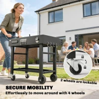 Outsunny Outdoor Grill Cart, Folding Grill Table with Magnetic Knife Holder, Hooks, Spice Rack, Paper Rack, Black(m-9)