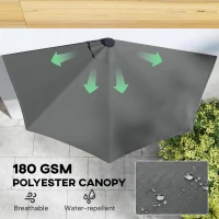 Outsunny Half Outdoor Patio Umbrella with Solar LED Lights Half Umbrella with Crank 9ft Dark Grey(m-7)