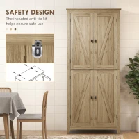 HOMCOM 72" Freestanding Kitchen Pantry Cabinet, Farmhouse Tall Storage Cabinet with 4 Door Cabinets and Adjustable Shelves for Dining Room, Natural(m-6)