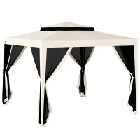 Outsunny 10' x 10' Outdoor Canopy Tent Party Tent with Mesh Netting and Double Tier Roof for Backyard, Garden, Patio, Cream White(m-11)