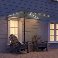 Outsunny Half Outdoor Patio Umbrella with Solar LED Lights Half Umbrella with Crank 9ft Dark Grey(m-8)