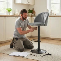 HOMCOM Bar Stools Set of 2, Swivel Counter Height Barstools with Footrest, Grey(m-10)