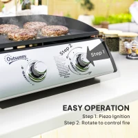 Outsunny 2 Burner Liquefied Gas Grill, Portable Tabletop BBQ Grill, for Camping, Picnic, Silver(m-5)