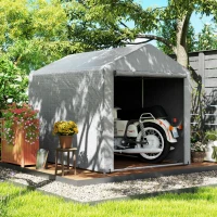 Outsunny Portable Bicycle Shed with Galvanized Steel Frame and Large Door, Waterproof Outdoor Shed for Garden Tools, Light Grey(m-10)