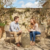 Outsunny 12.4" Steel Patio End Table, Round Hollow Drum Side Table, Accent Table for Indoor and Outdoor, Khaki(m-1)