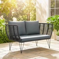 Outsunny Outdoor Couch Patio Sofa with Cushions, 2 Seater Patio Furniture Loveseat with Galvanized Steel Frame, Light Grey(m-1)