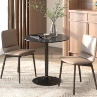 HOMCOM Modern Kitchen Table for 2 People, Round Dining Table with Steel Base for Living Room, Dining Room, Black(m-8)
