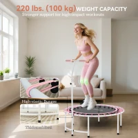 Soozier 40" Foldable Rebounder Trampoline ,Mini Trampoline Indoor with Adjustable Handle, Quiet and Safe Bungee Rebounder, Pink(m-5)