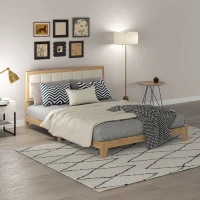 HOMCOM Queen Bed Frame with Headboard Queen Platform Bed Frame with Wooden Slats No Box Spring Needed Easy Assembly Natural(m-9)