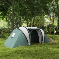 Outsunny Camping Tent with 2 Bedrooms and Living Area, 3000mm Waterproof Family Tent, for Fishing Hiking Festival, Army Green(m-8)
